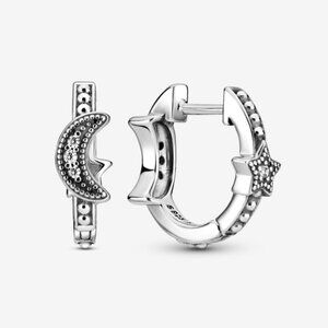 Pandora Crescent Moon & Stars Beaded Hoop Earrings